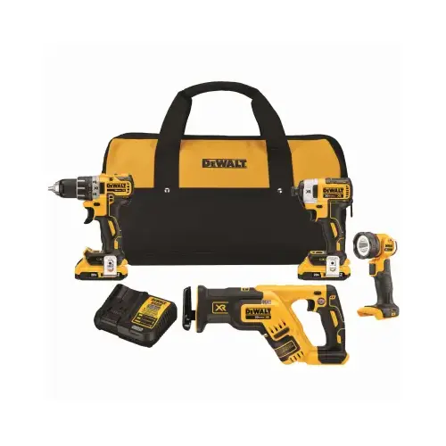 Combination Kit, Battery Included, 20 V, 4-Tool, Lithium-Ion Battery Yellow