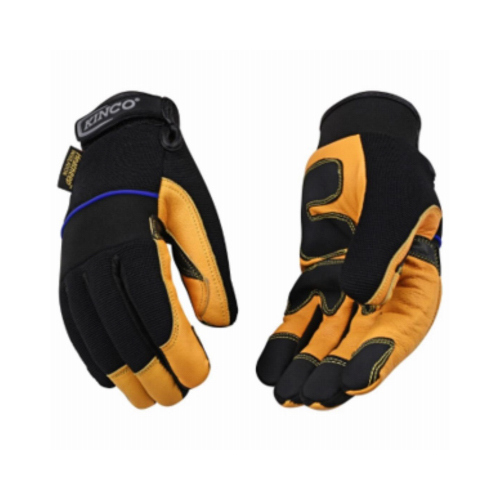 Safety Gloves, Men's, L, Wing Thumb, Hook and Loop Cuff, Polyester/Spandex Back, Gold Pair