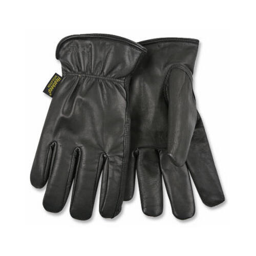 Driver Gloves, Men's, L, 10-1/4 in L, Keystone Thumb, Easy-On Cuff, Goatskin Leather, Black Pair