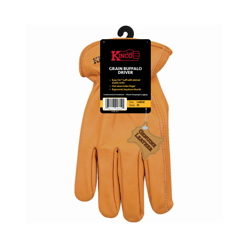 Driver Gloves, Men's, M, Keystone Thumb, Easy-On Cuff, Grain Buffalo Leather, Gold Pair