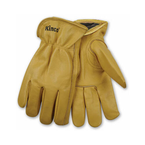 Driver Gloves, Men's, M, 10-1/2 in L, Keystone Thumb, Easy-On Cuff, Cowhide Leather, Gold Pair