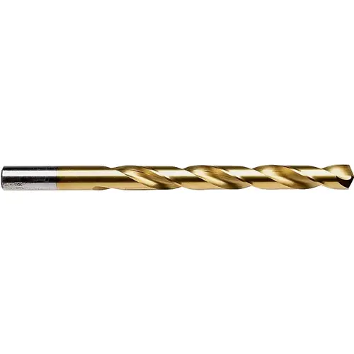 Jobber Drill Bit, 1/4 in Dia, 4 in OAL, Spiral Flute, 2-Flute, 1/4 in Dia Shank, Straight Shank Titanium Nitride-Coated