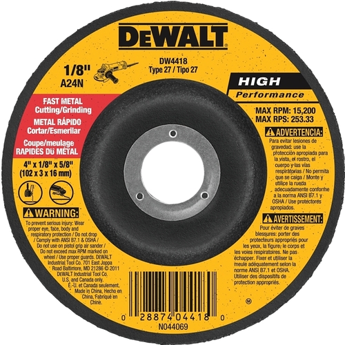 Grinding Wheel, 4 in Dia, 1/8 in Thick, 5/8 in Arbor, 24 Grit, Very Coarse, Aluminum Oxide Abrasive