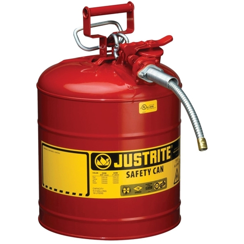 Justrite 7250120 Safety Can, 5 gal Capacity, Steel, Red