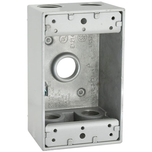 Weatherproof Box, 5 -Outlet, 1 -Gang, Aluminum, Gray, Powder-Coated