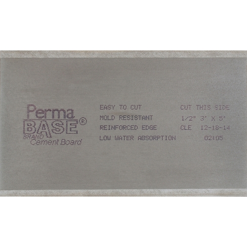 PermaBase 50000056 CB36120500 Backer Board, 5 ft L, 3 ft W, 1/2 in Thick, Cement/Plastic, Gray