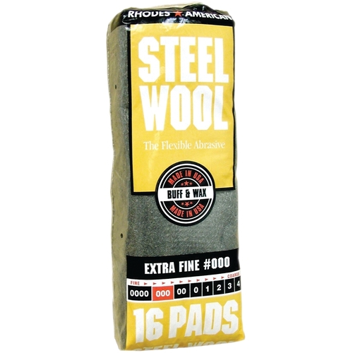 Steel Wool, #000 Grit, Extra Fine, Gray - pack of 16