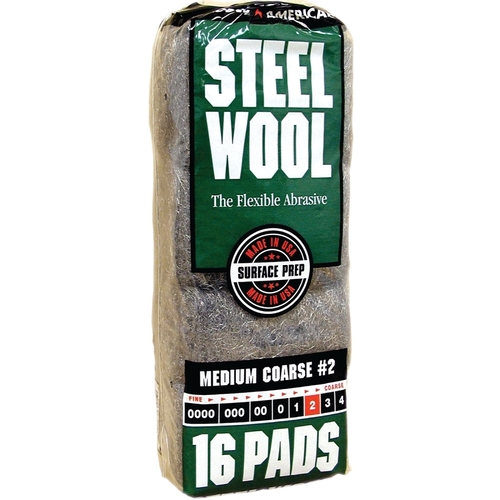 Homax 106605-06 Steel Wool, #2 Grit, Medium, Gray - pack of 16