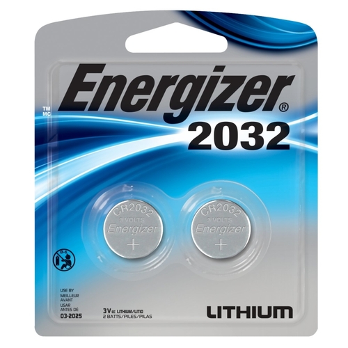 Energizer 2032BP-2 Coin Cell Battery, 3 V Battery, 235 mAh, CR2032 Battery,  Lithium, Manganese Dioxide - pack of 2