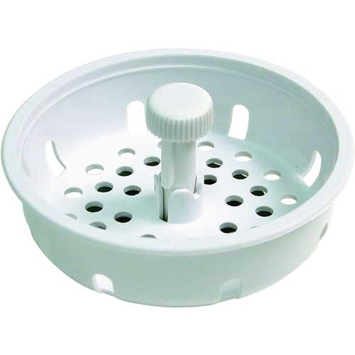 Basket Strainer, 3-1/4 in Dia, Plastic, For: 3-1/4 in Drain Opening Sink White