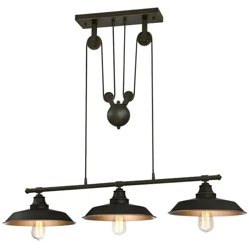 00 Pulley Pendant Light, 3-Lamp, Oil-Rubbed Bronze Fixture