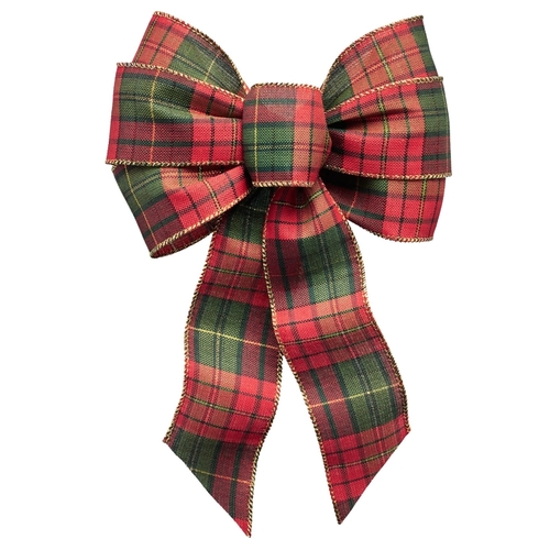 Gift Bow, 8-1/2 x 14 in, Hand Tied Design, Cloth, Black/Green/Gold/Red