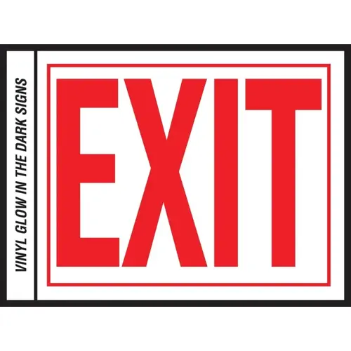 Safety Sign, Exit, Red Legend, Vinyl, 10 in W x 8 in H Dimensions