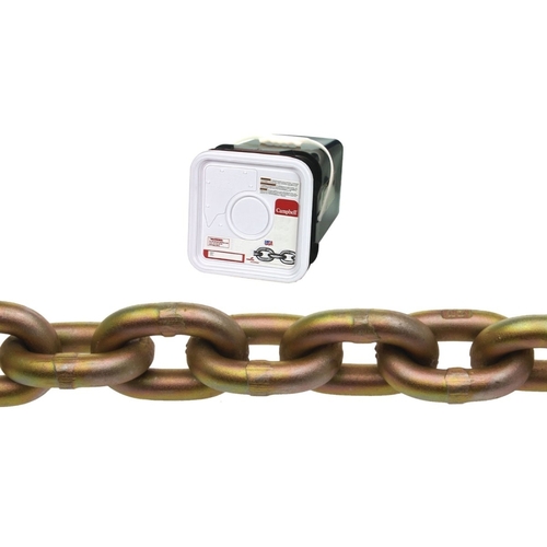 Campbell 051-0426 0510426 Transport Chain, 1/4 in, 65 ft L, 3150 lb Working Load, 70 Grade, Carbon Steel, Chrome Yellow/Zinc