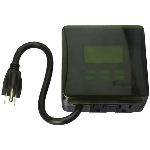 Digital Timer, 15 A, 125 V, 1875 W, 2 -Outlet, 7 days Time Setting, 20 On/Off Cycles Per Day Cycle Black