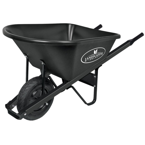 Landscapers Select 34628 Wheelbarrow, 6 cu-ft Volume, Poly, 1 -Wheel, Pneumatic Wheel, 16 in Wheel Black