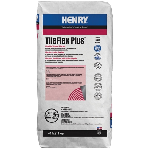 HENRY 13081 527 TileFlex Plus Series Thin-Set Mortar, White, Powder, 40 lb Bag