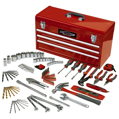 Tool Chest with Bonus Tool Set, 60 lb, 23-1/2 in OAW, 13.8 in OAH, 11.6 in OAD, Steel, Red, 3-Drawer