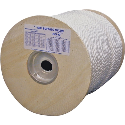 Rope, 1/2 in Dia, 600 ft L, 704 lb Working Load, Nylon, White