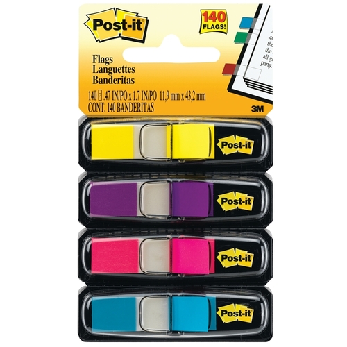 POST-IT 683-4AB Flag, 1.7 in L, 0.47 in W, Blue/Pink/Purple/Yellow