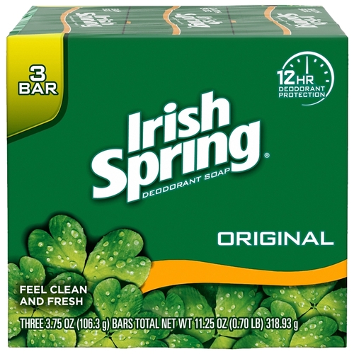 IRISH SPRING 14177 Bar Soap Green, Green, Clean Fresh, 3.75 oz - pack of 3