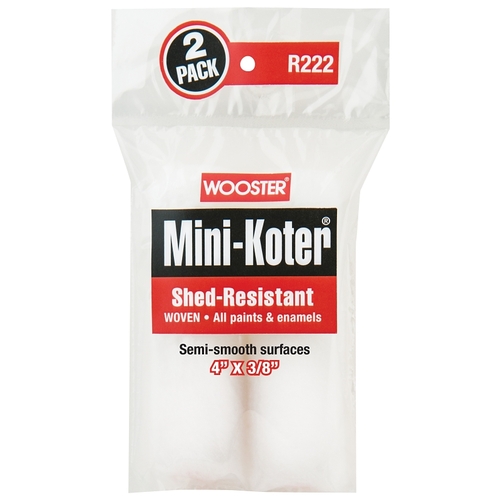 Mini-Koter Mini Roller, 3/8 in Thick Nap, 4 in L, Fabric Cover - pack of 2