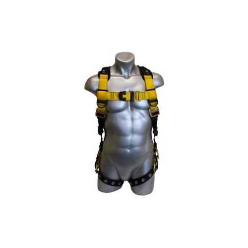 GUARDIAN FALL PROTECTION 37113 3 Series Full Body Harness, M/L, 130 to 420 lb, Polyester Webbing, Black/Yellow