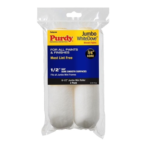 Purdy 14G626013 White Dove Jumbo Mini Roller Cover, 1/2 in Thick Nap, 6-1/2 in L, Dralon Fabric Cover - pack of 2