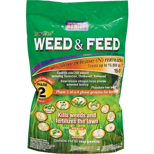 60424 Weed and Feed Lawn Fertilizer, 48 lb, Solid, 16-0-8 N-P-K Ratio