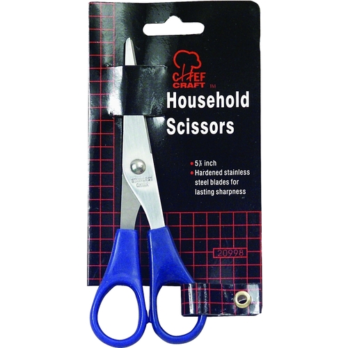 Chef Craft 20998 Household Scissor, 5-1/2 in OAL, Stainless Steel Blade, Contour-Grip Handle, Blue Handle