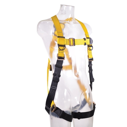 GUARDIAN FALL PROTECTION 37006 1 Series Full Body Harness, XL/2XL, 130 to 420 lb, Polyester Webbing, Black/Yellow