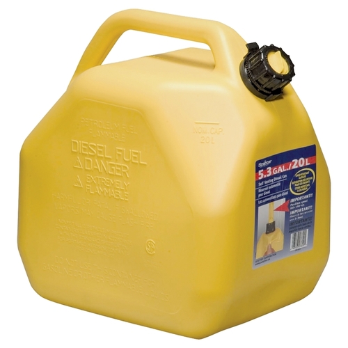 Gas Can, 5.3 gal Capacity, Polyethylene, Yellow