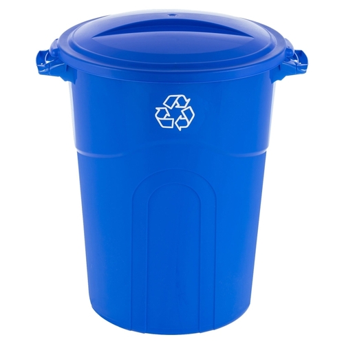 COLORmaxx Trash Can, 32 gal Capacity, Plastic, Blue, Lid Closure