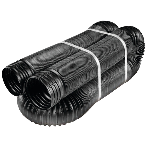 Drain Pipe Tubing, 4 in, PVC, Black, 25 ft L