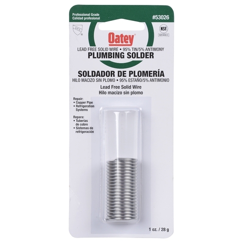 Oatey 53026 Plumbing Wire Solder, 1 oz Carded, Solid, Silver, 450 to 464 deg F Melting Point