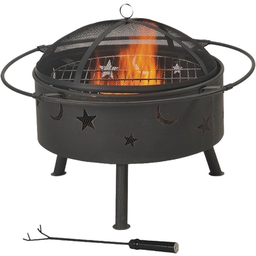 Fire Pit, 32 in OAW, 32 in OAD, 23-1/2 in OAH, Round, Wood Ignition, 200 cu-in Heating Black