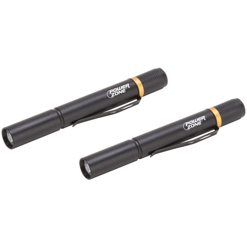 PowerZone 12245 Penlight, AAA Battery, LED Lamp, 100 Lumens, 30 m Beam Distance, 4 hrs Run Time, Black - pack of 2