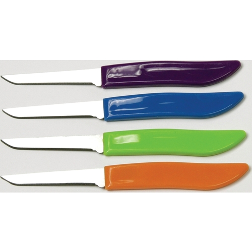 Paring Knife Set, Stainless Steel Blade, Plastic Handle, Blue/Green/Orange/Purple Handle - pack of 4