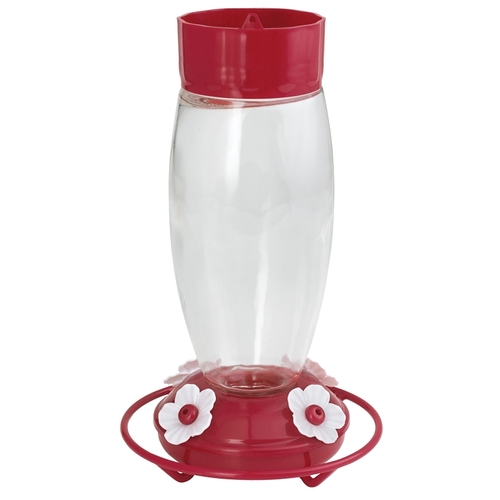 Stokes Select 38105 Deluxe Bird Feeder, 30 oz, 4-Port/Perch, Glass/Plastic, Red, 10.6 in H