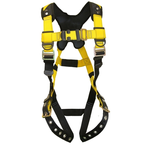GUARDIAN FALL PROTECTION 37106 3 Series Full Body Harness, XL/2XL, 130 to 420 lb, Polyester Webbing, Black/Yellow