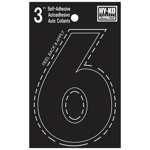 Hy-Ko 30406-XCP10 30400 Series Die-Cut Number, Character: 6, 3 in H Character, Black Character, Vinyl - pack of 10