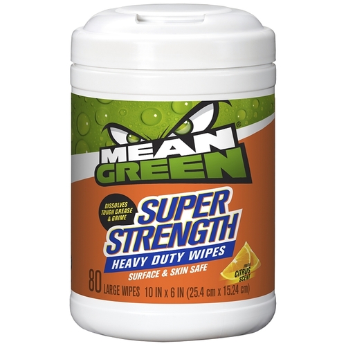 Mean Green 73157 Super Strength Series Heavy-Duty Cleaning Wipes, 10 in L, 6 in W, Fresh Citrus - pack of 80