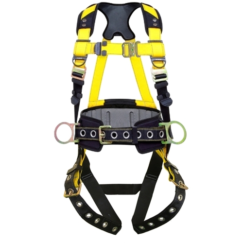 GUARDIAN FALL PROTECTION 37193 3 Series Full Body Harness, M/L, 130 to 420 lb, Polyester Webbing, Black/Yellow