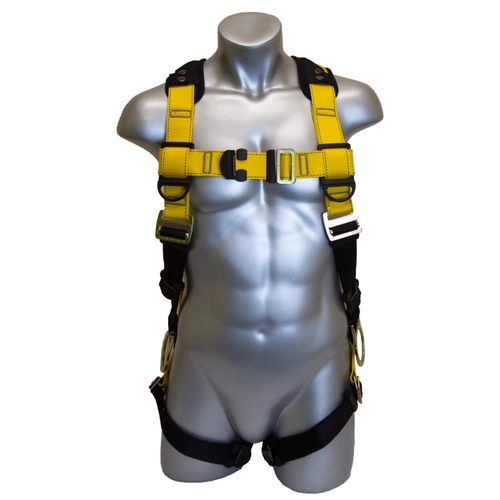 GUARDIAN FALL PROTECTION 37110 3 Series Full Body Harness, XL/2XL, 130 to 420 lb, Polyester Webbing, Black/Yellow