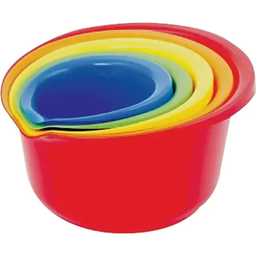 Mixing Bowl Set, 0.9, 1.5, 2.5, 4, 5.5 qt Capacity, Plastic, Assorted