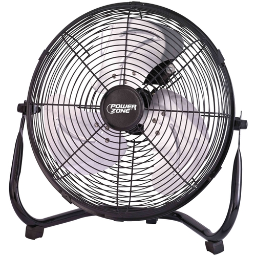 PowerZone LF-14 Floor Fan, 120 VAC, 14 in Dia Blade, 3-Blade, 3-Speed, 120 deg Rotating, Black