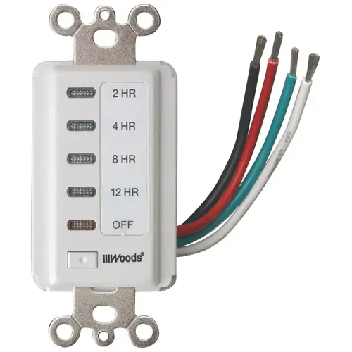 Countdown Timer, 15 A, 120 V, 1800 W, 2, 4, 8, 12 hr Off Time Setting, White