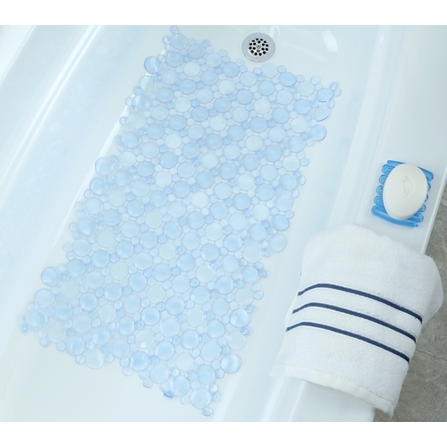 SlipX Solutions 06771-1 06772 Burst of Bubbles Bath Mat, 30 in L, 17 in W, Vinyl Mat Surface, Light Blue