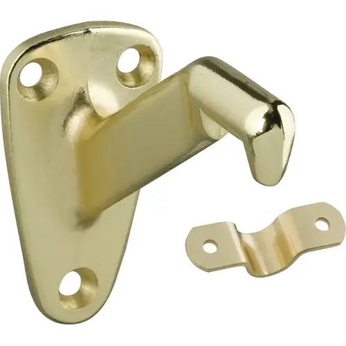 Heavy-Duty Handrail Bracket, 250 lb, Zinc, Polished Brass