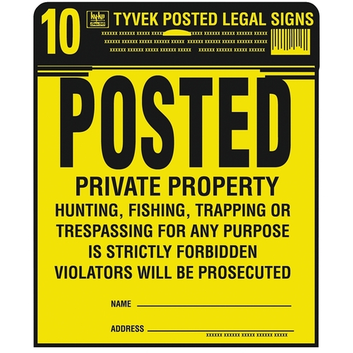 Legal Sign Kit, Square, Black Legend, Yellow Background, Tyvek, 11 in W x 11 in H Dimensions - pack of 10